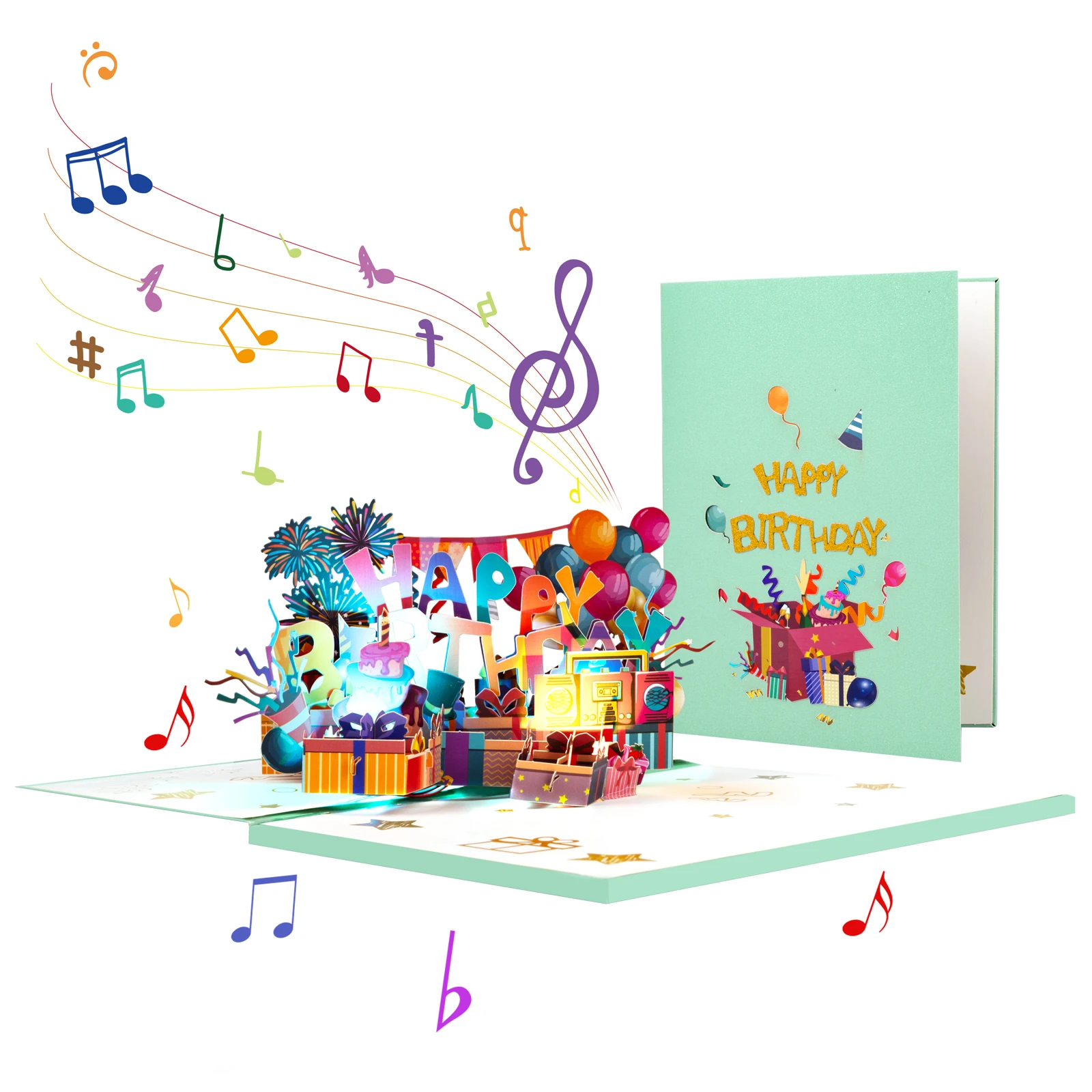 Birthday Card with Music & Light, Musical Birthday Pop Up Card, 3D Music Birthday Card