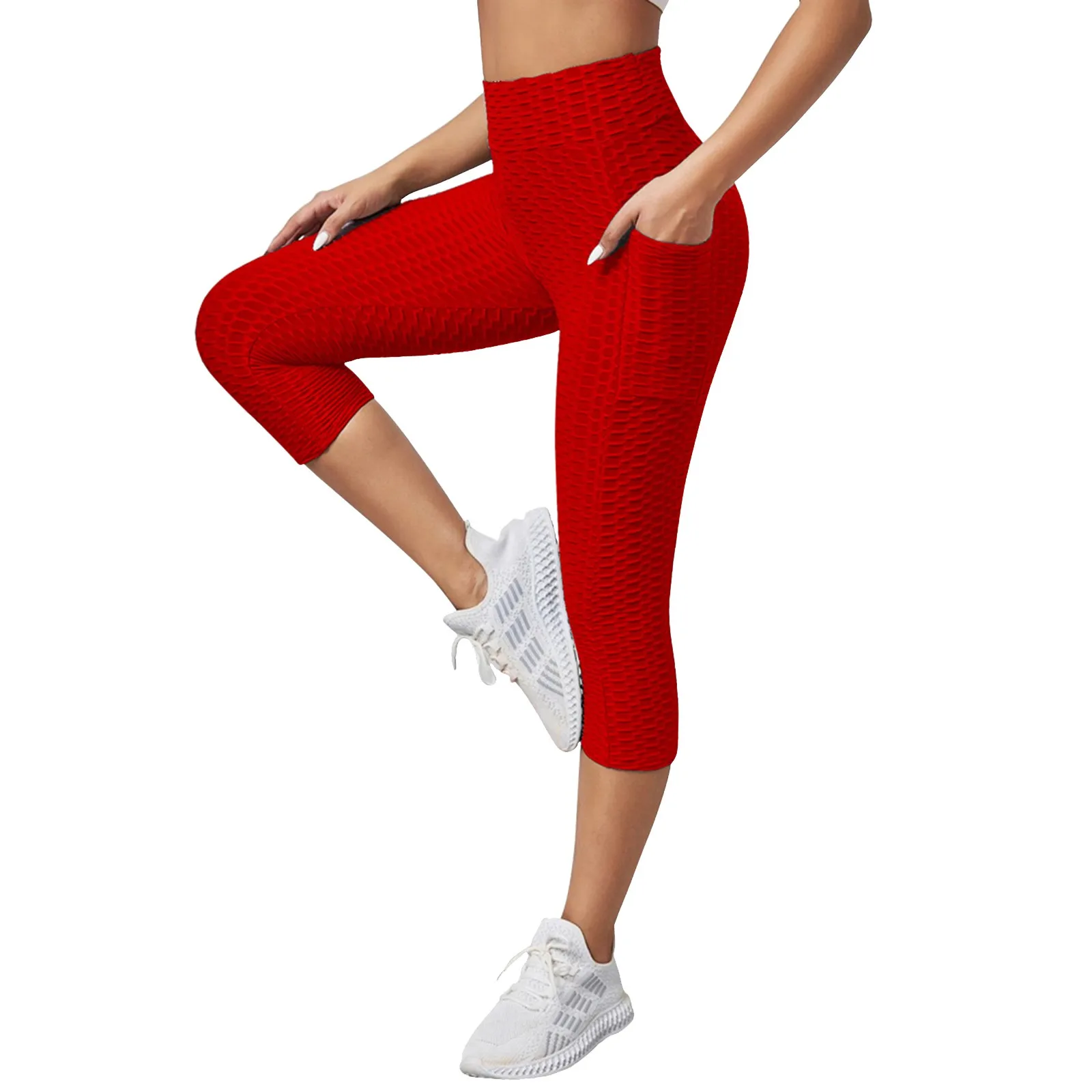 Leggings Women's Pocket Capri 3/4 High Waist Elastic Opaque Sports