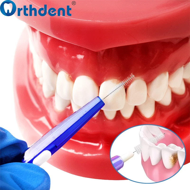 10 개/가방 치간 브러쉬 치과 휴대용 치아 사이 브러쉬 0.6-1.0mm 교정기 청소 치과 의사 구강 위생 관리 도구