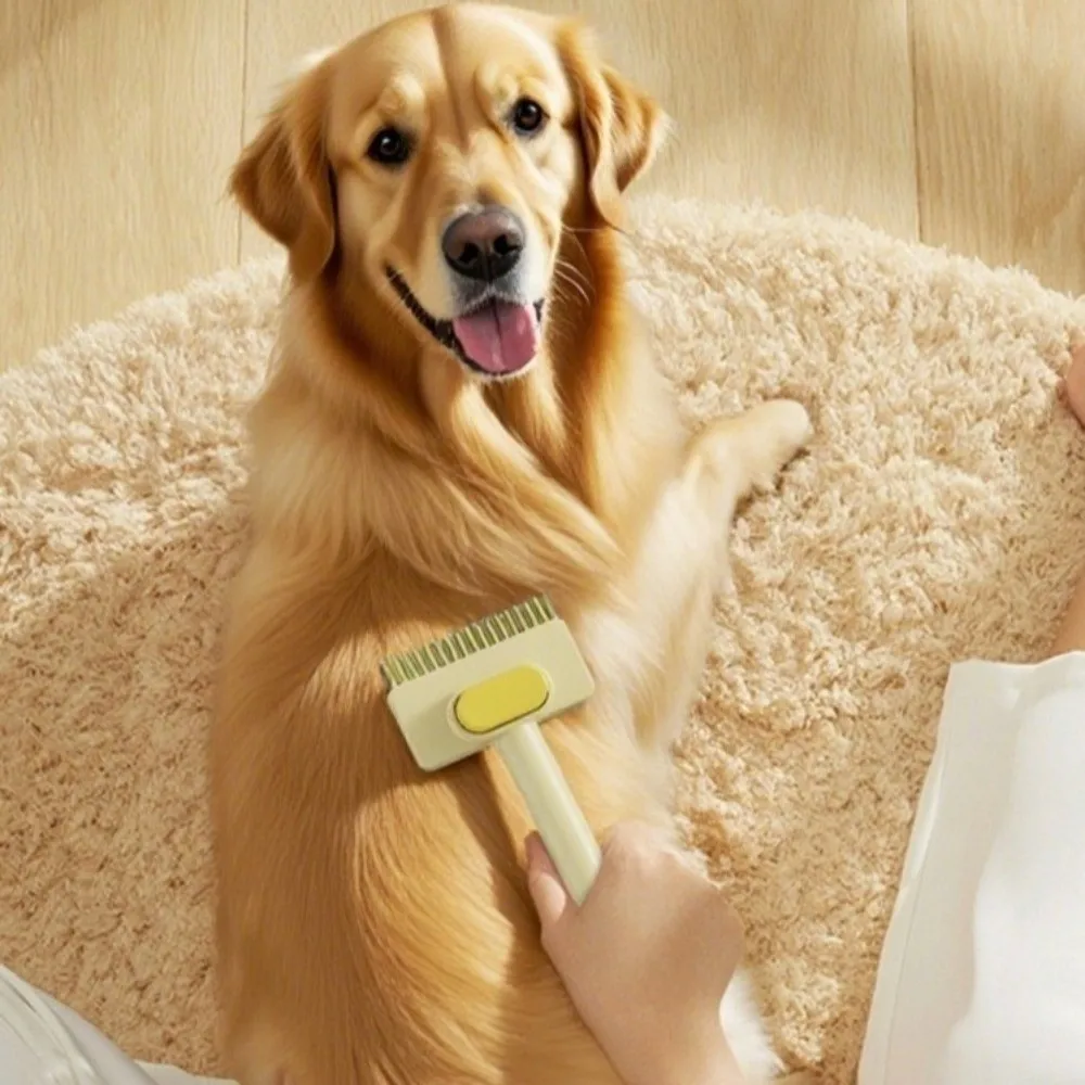 Stainless Steel Pet Grooming Brush Double Sided Self Cleaning Deshedding Brush Comfort Grip Dog Comb Kitten Grooming