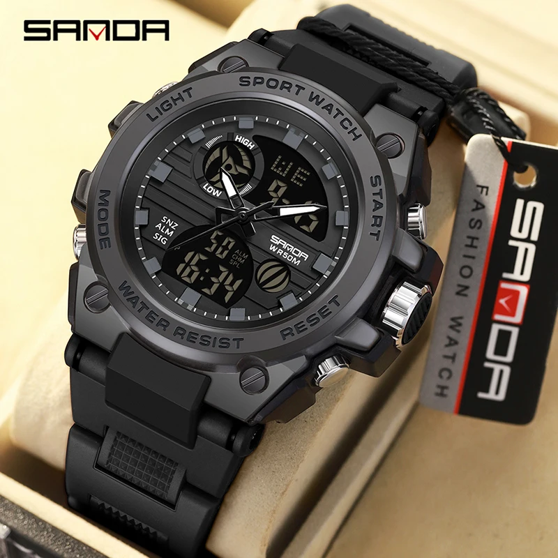 SANDA Men's Watches Sports Outdoor Waterproof Military Wrist Watch Tactics LED Alarm Stopwatch 2023 New Fashion Clock 9011 football ball shaped desk clock soccer table decorative for desktop bedsides bedroom birthday soccer fansgift outdoor travel