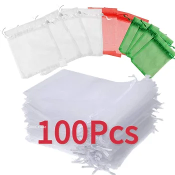 50/100pc Multicolor Drawable Organza Pouch Big Small Insect Control Mesh Bag Packaging Clothes Toy Jewelry Candy Pocket Gift Bag 1