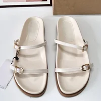2025 Summer Outdoor Flat Women Slippers Comfortable Soft Sole Ladies Beach Shoes Chic Metal Buckle Belt Solid Female Slides - Image 2