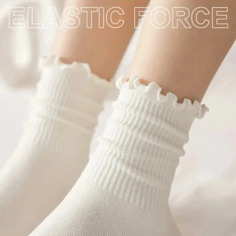 Womens Socks 5 /10 Pairs Lot Socks for Women Ruffle Middle Tube Ankle Short Breathable Black White Set Spring Autumn