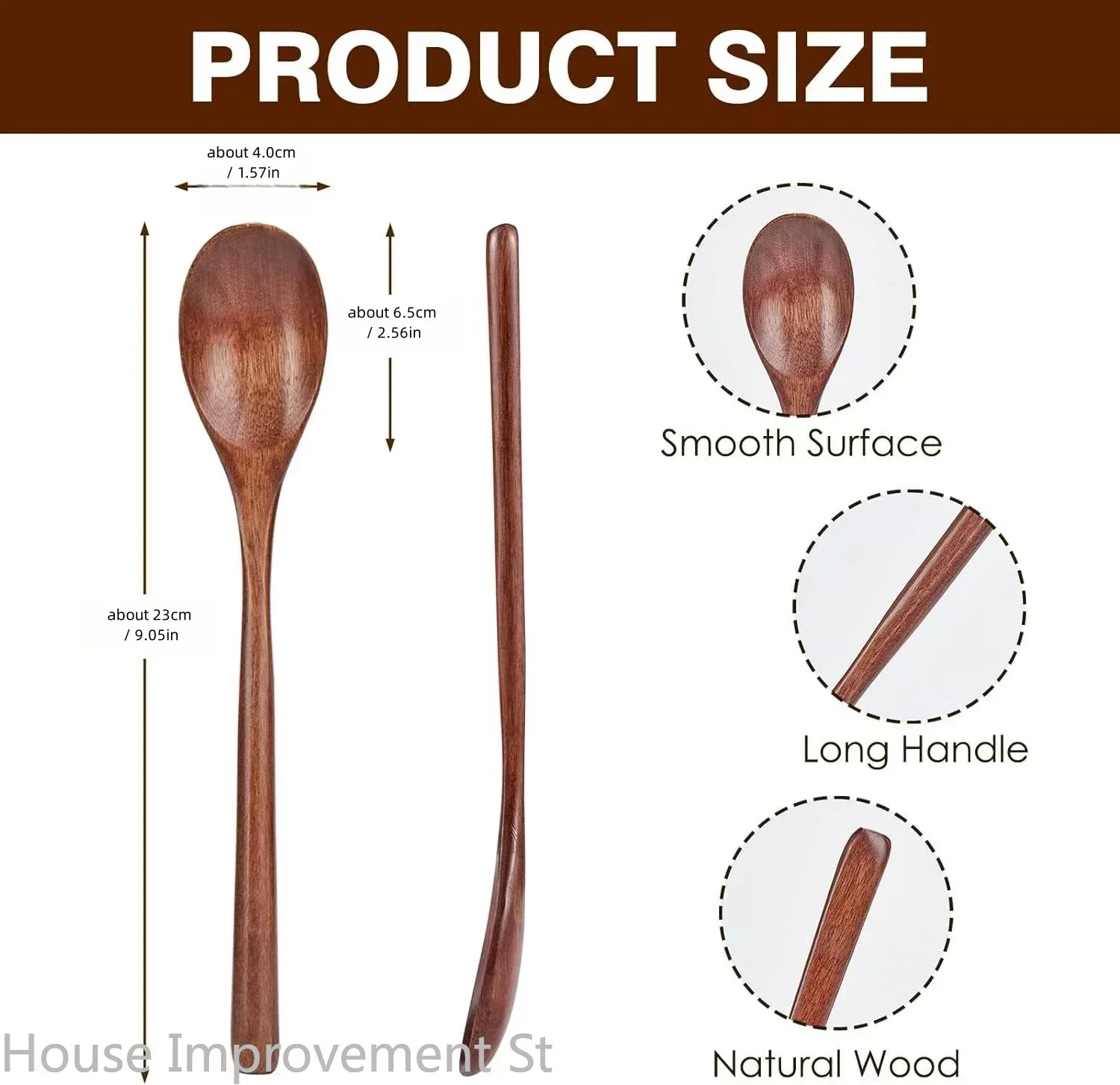 9inch 6PCS Set Natural Wooden Spoon Set Mixing Stirring Coffee Spoon Japanese-Style Long Handle Mixing Kitchen Utensil