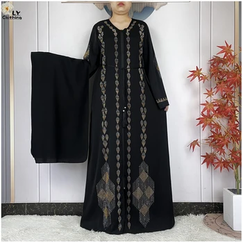 2025 Latest Muslim Women Long Sleeve Elegant Dresses Dubai Fashion Women Robe Open Chiffon Soft African Tradition Abaya Clothing 1