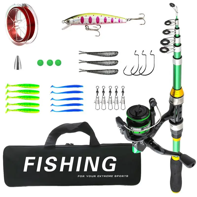 Survival Fishing Kit Fishing Pole And Reel Combo Travel Fishing Rod With  Hooks Carrier Bag Fishing Gear Set For Beginner Adults