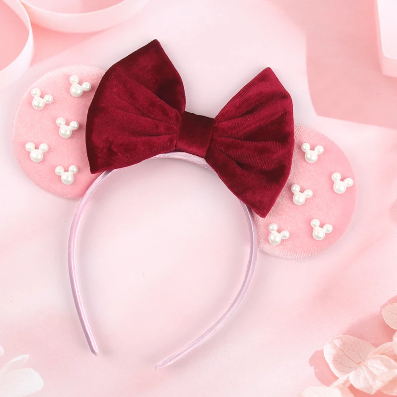 Perlen 3,3 Zoll Mausohren-Stirnband, 5 Zoll Samtschleifen-Haarband für Mädchen, Festival, Party, Cosplay, DIY-Haarschmuck, Frauen-Geschenke – Detail 6
