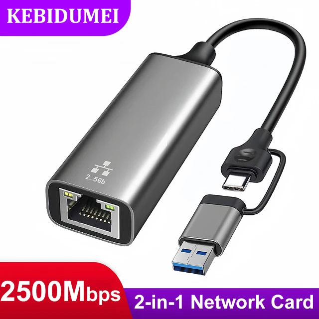 2-in-1 2500Mbps Ethernet Adapter USB 3.0 Type-C to RJ45 Wired Network Card Adapter 2.5G High Speed Ethernet Adapter For Laptop 1