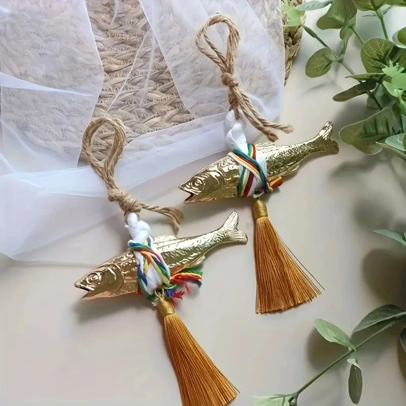 Korean Style Golden Cod Fish Pendant Gadus Halcogrammus Hanging Ornament Door Hanging Peace Luck Wealth Fish Wall Decoration