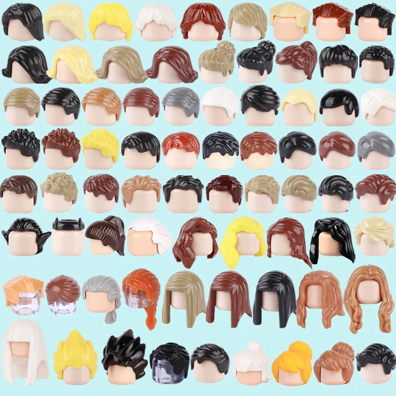 MOC 도시 인간 영웅 머리 수염 액세서리 빌딩 블록 소녀 소년 남자 여자 피규어 머리 갈색 몸 부품 헤어 스타일 벽돌 장난감