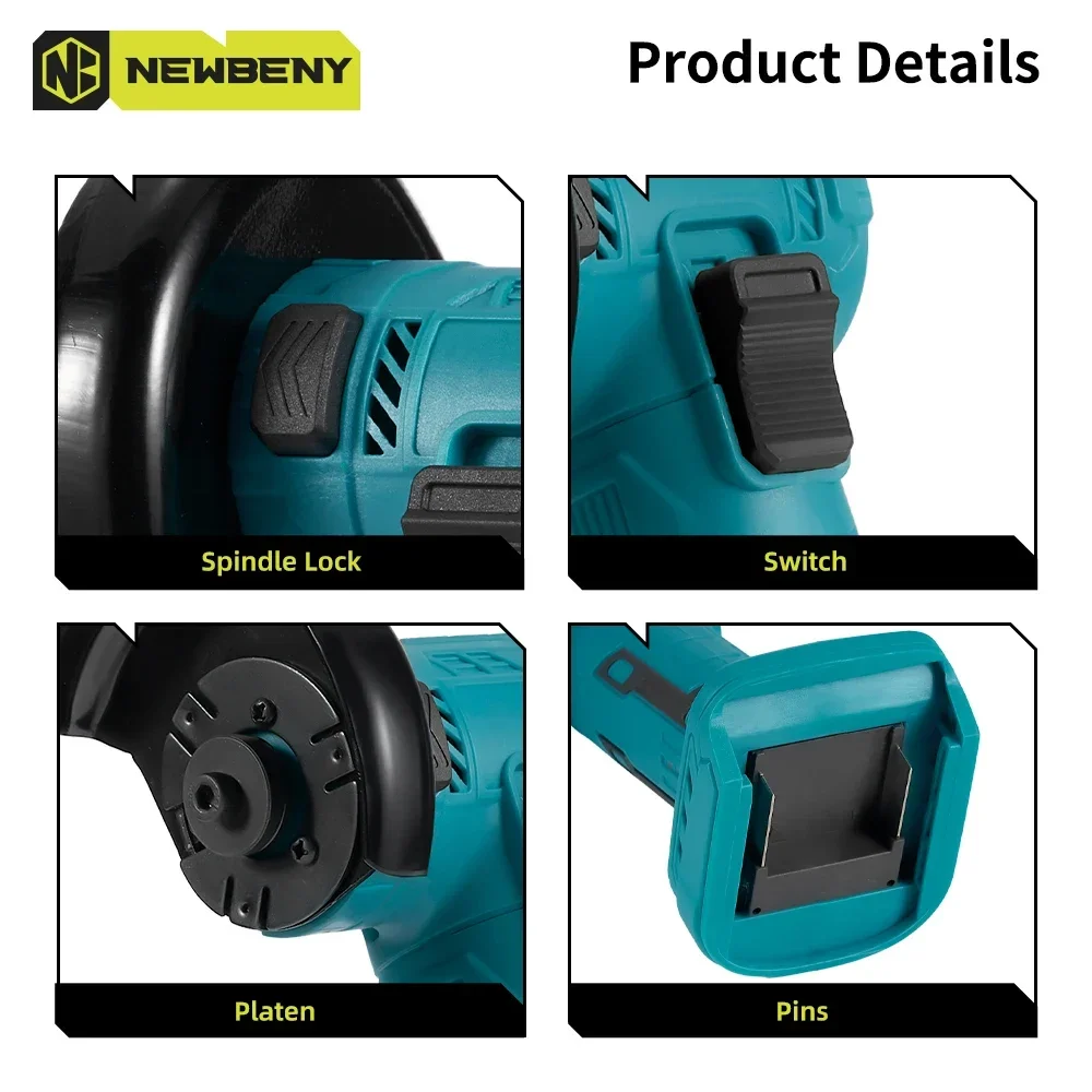 NEWBENY 3 Inch Mini Brushless Angle Grinder Household Cordless Grinding Cutting Woodworking Tool For Makita 18V-21V Battery 5