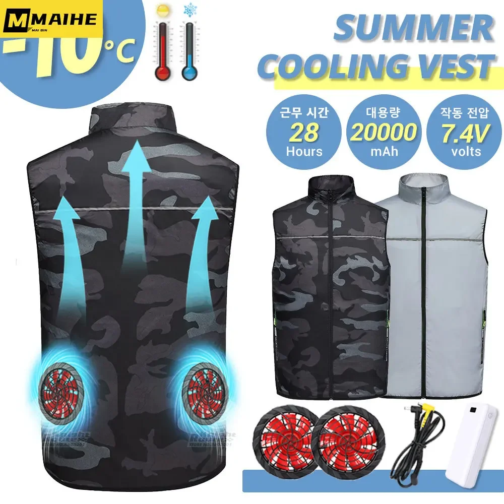 

Summer Fan Vest Men's USB Charging Refrigeration Air Conditioning Clothes Hiking Fishing High Temperature Work Clothes Camo Vest