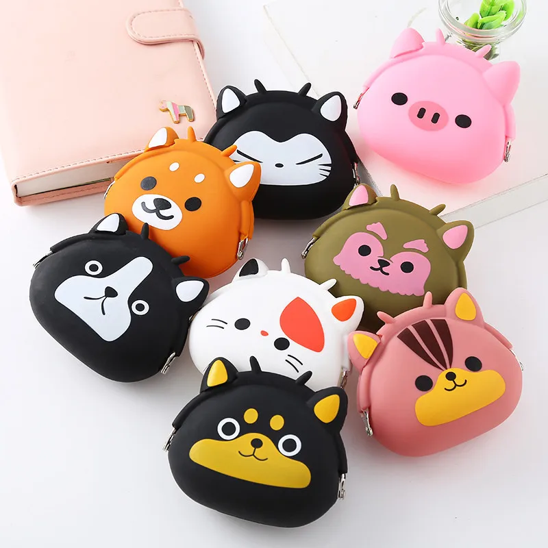 Children Kawaii Cartoon Dog Cat Coin Wallet Portable Storage Bag Travel Makeup Bag Beach Walking Cycling Outdoor