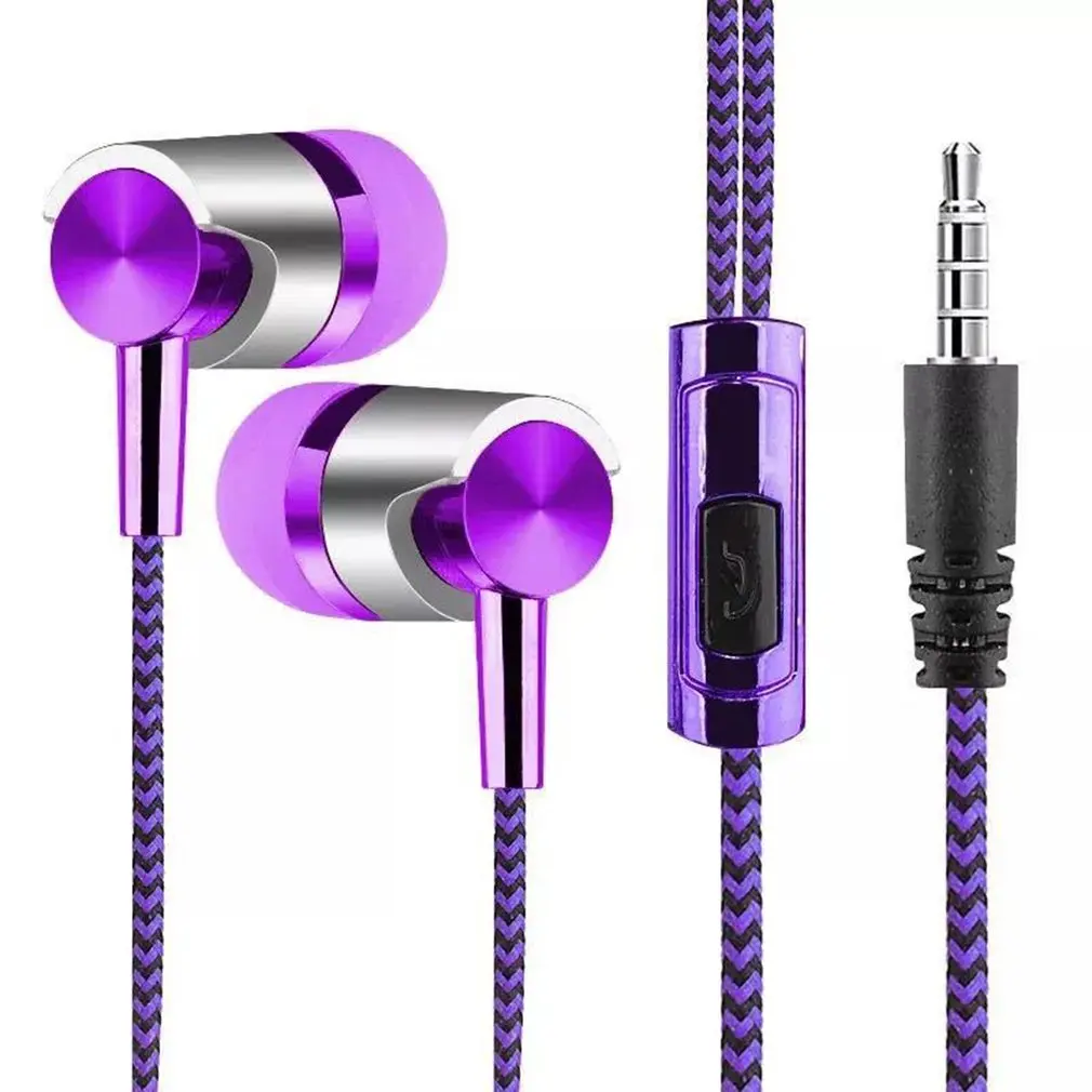 In ear Earphones Heavy Bass Nylon Cable Sturdy Tensile Earphones With