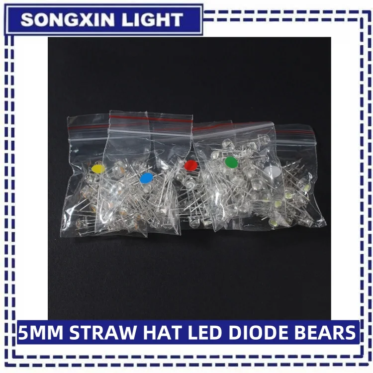 LED Diode 50/100PCS Straw Hat LED 5mm Super Bright LED Diode F5 Light Emitting Diode Blue Green Red Yellow White for DIY Electronic