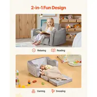 2in1 Kids Sofa, Foldable Toddler Couch with Armrests, Made of 28D Sponge amp Short Pile, Convertible Toddler Chair to Lounger, 4