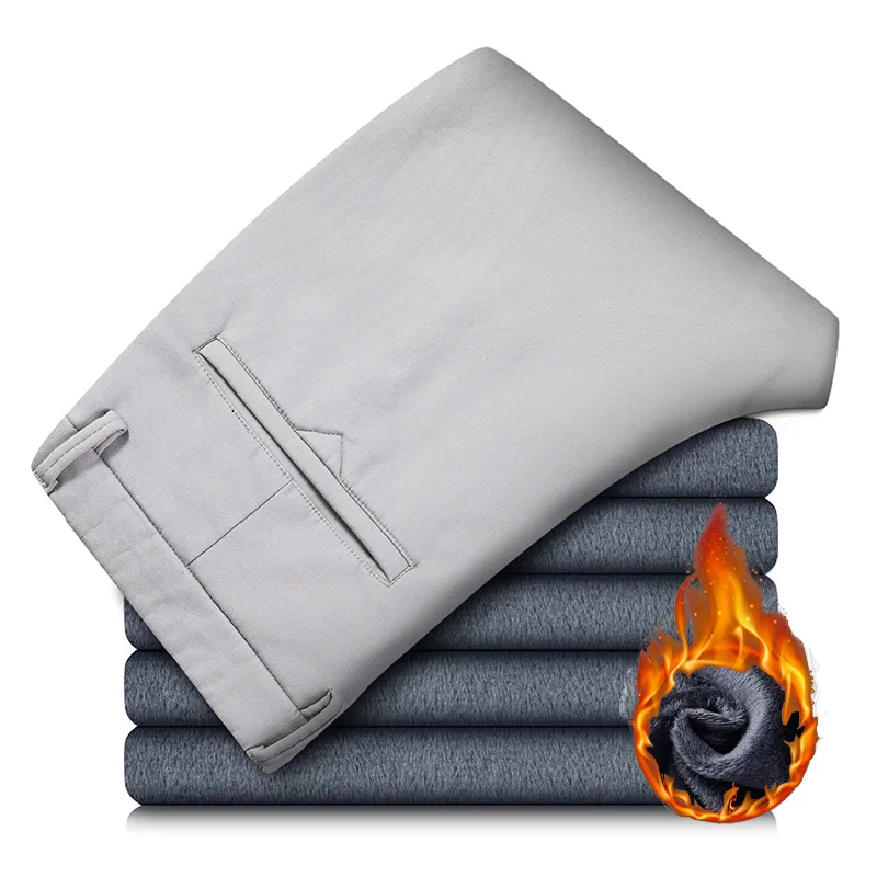 Winter Neue Fleece Freizeithose Herren Business Klassische Plüsch-Hose Warm Dick Männliche Elastische Gerade Formelle Hose – Detail 3