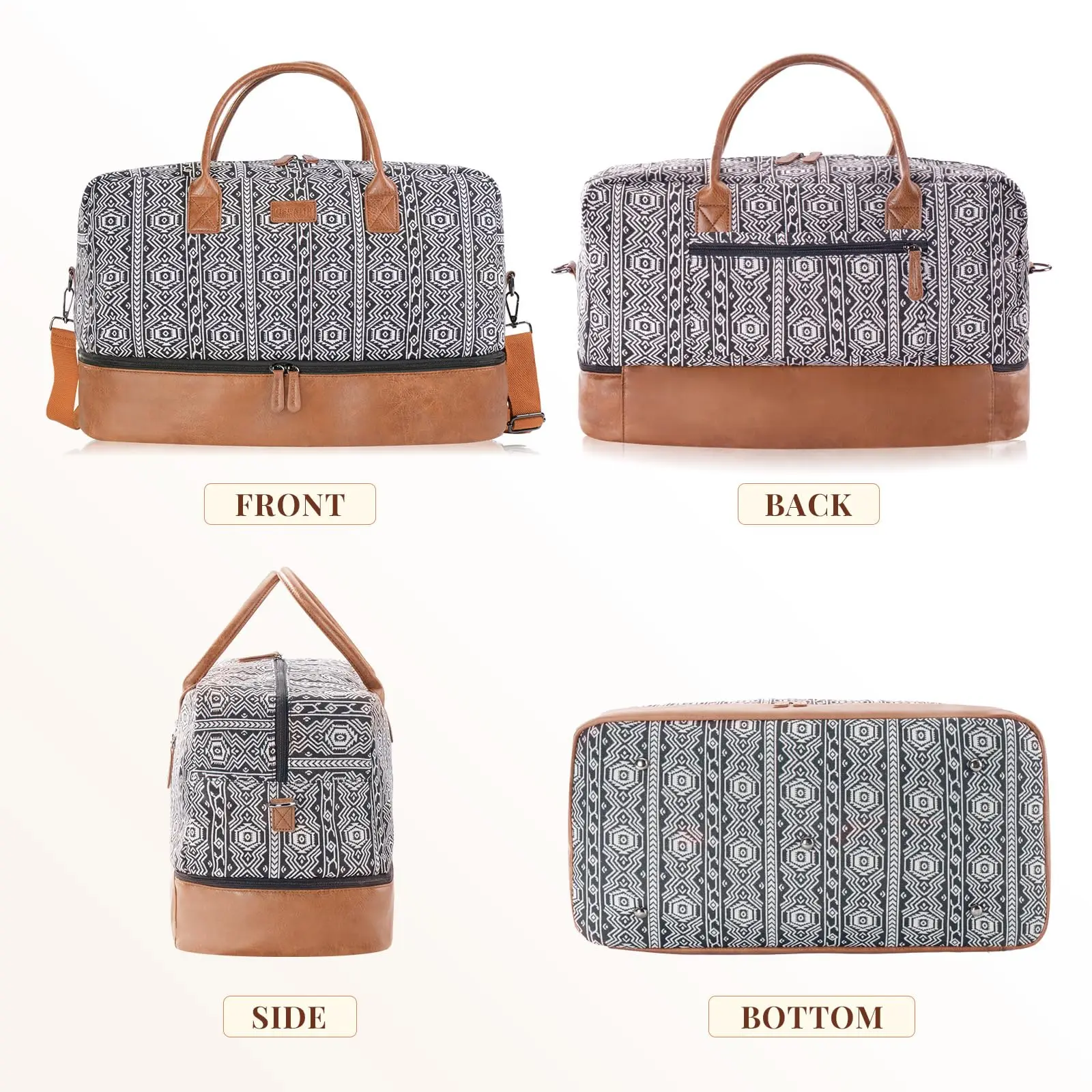 OFLAMN Large Size Luggage Weekender Travel Bag for Women Bohemian Style Duffle Carry-On Luggage with Separate Shoe Compartment