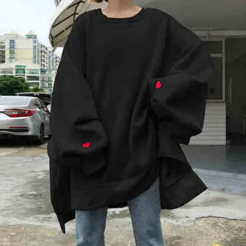 Women Oversized Sweatshirts 2023 Khaki Tops Fall Heart Print Pullover White Hoodie Long Sleeve Streetwear Drop Shipping 5XL4XL