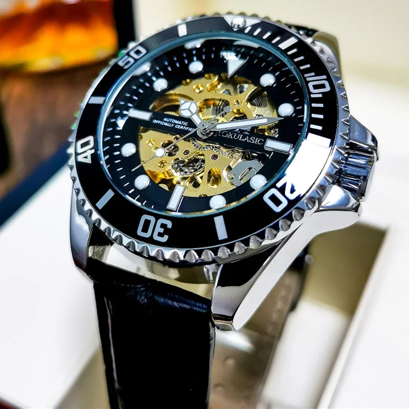 

AOKULASIC 2023 Top Brand Male Luxury Mechanical Watches Automatic Watch Wrist Mens Hollow Out Clock Luminous Watch For Man Gift