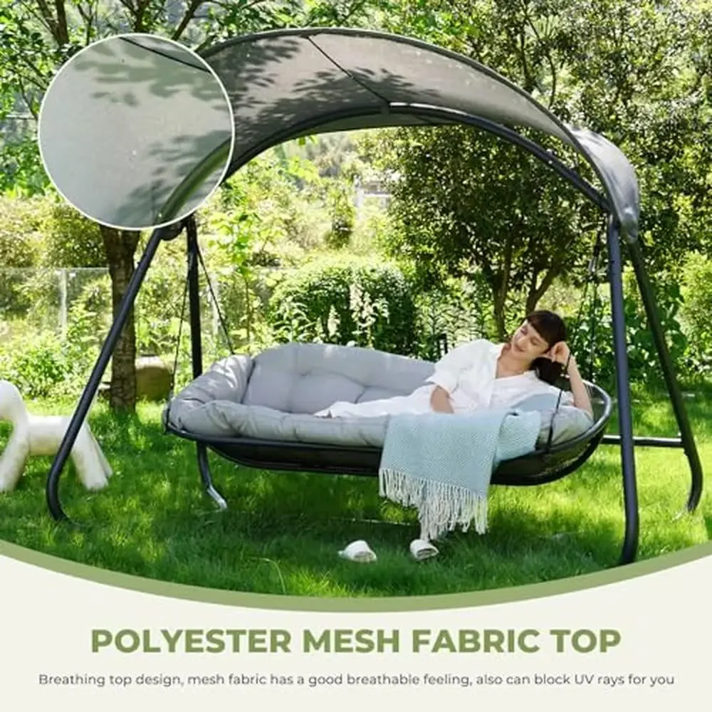 3-Person Patio Swing Chair Set Outdoor Porch Garden Lounge Grey Relaxation Seat