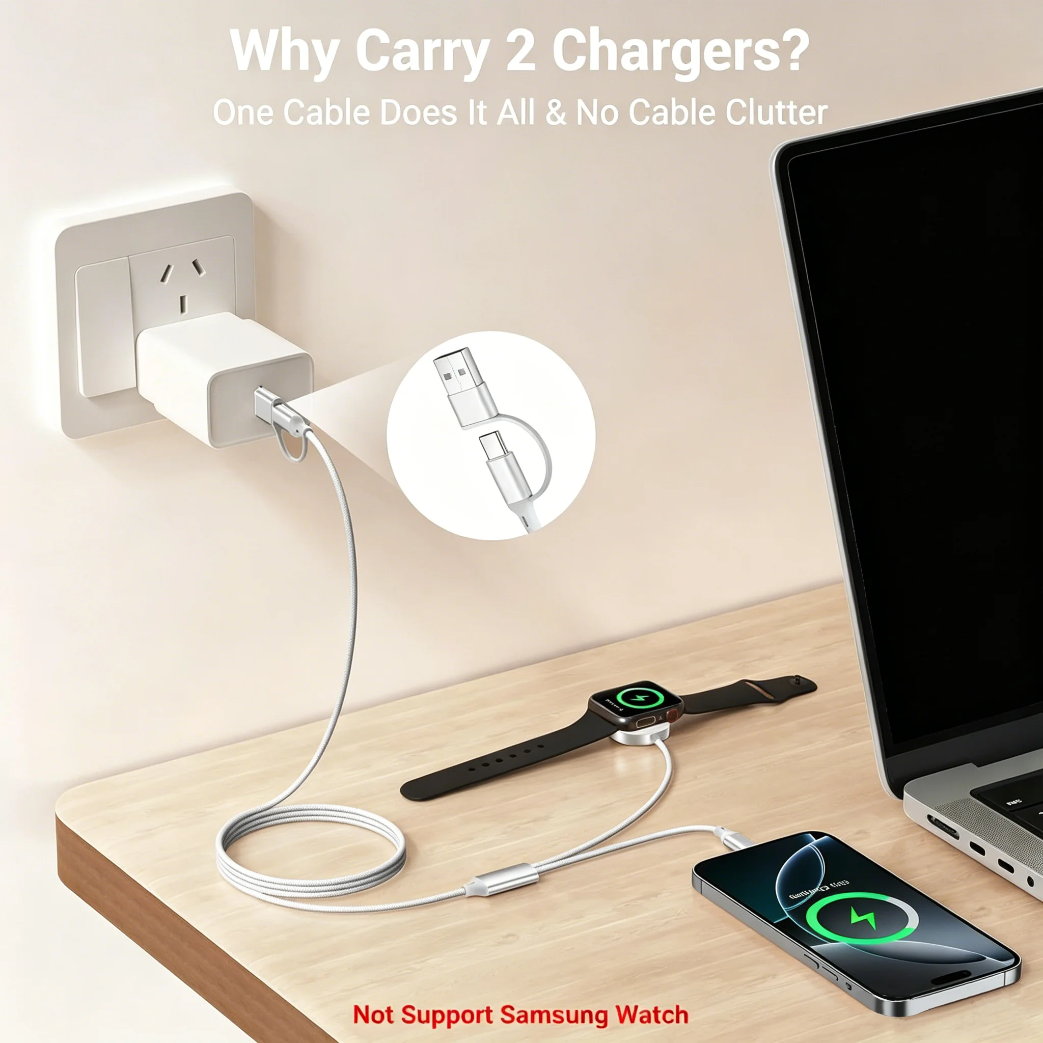 3-in-1 Multi-Device Magnetic USB C Charging Cable