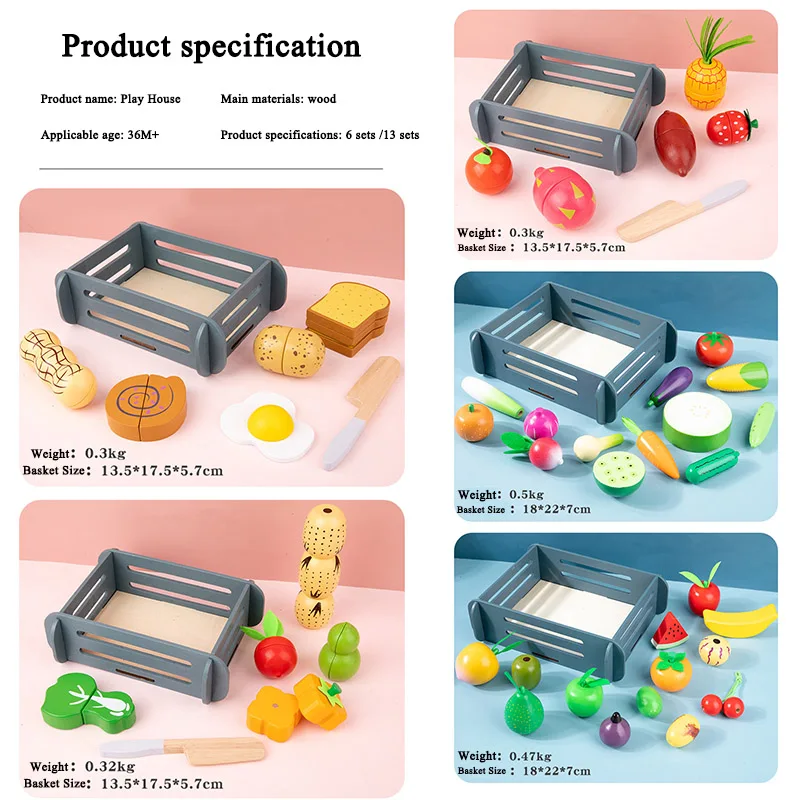 Kids Pretend Play Magnetic Cutting Toys Wooden Fruits Vegetables Cognitive Toys Simulation Food Educational Gift for Girl