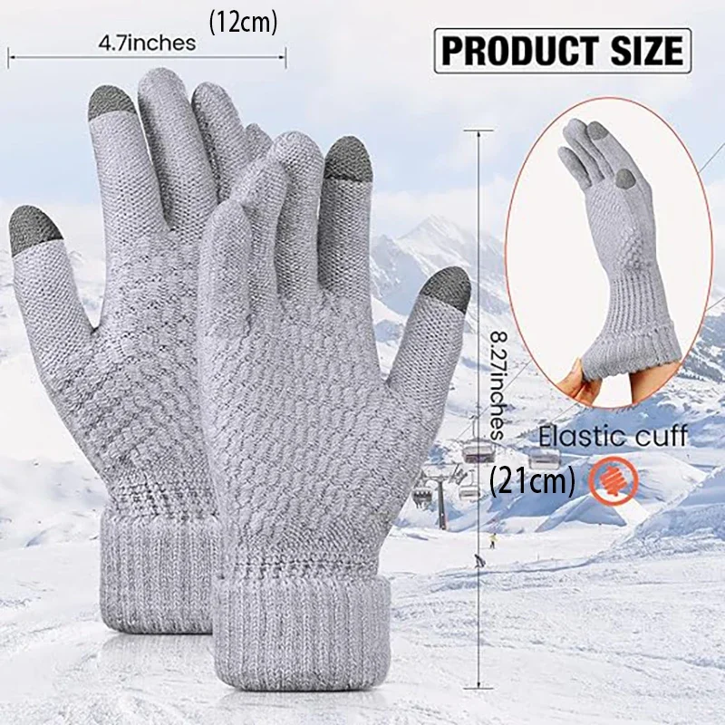 Winter Gloves For Men Women Thickened Elastic Touch Screen Compatible Cold-proof Warm