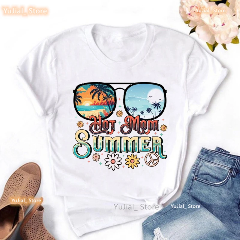 

Hot Mom Summer Graphic Print T Shirt Women Glasses Surf Flowers Tshirt Femme Harajuku Shirt Short Sleeve T-Shirt Female