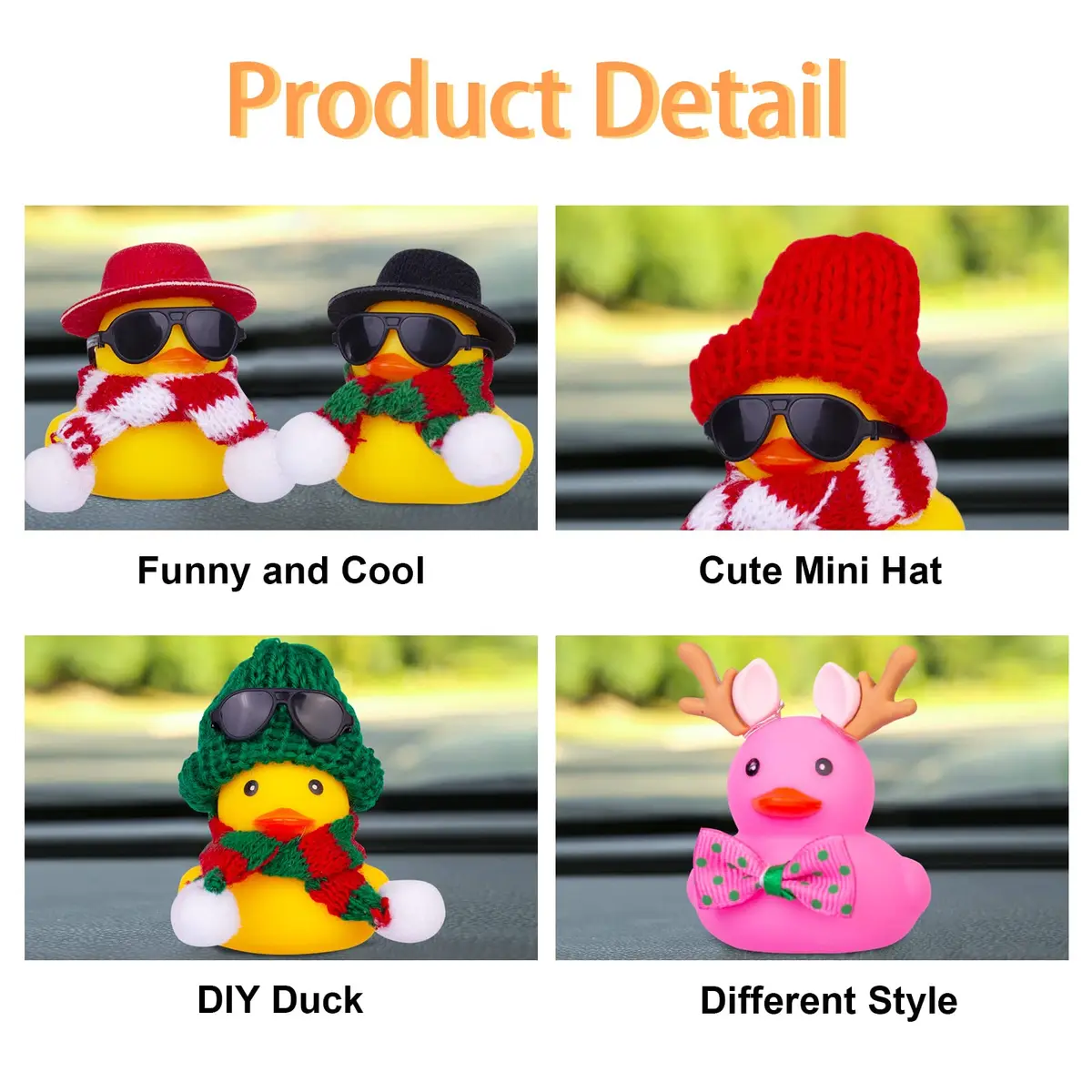 2 Set Rubber Duck Car Ornaments Yellow Duck Christmas Car Dashboard Decorations for Car Dashboard Accessories Holiday — view 2