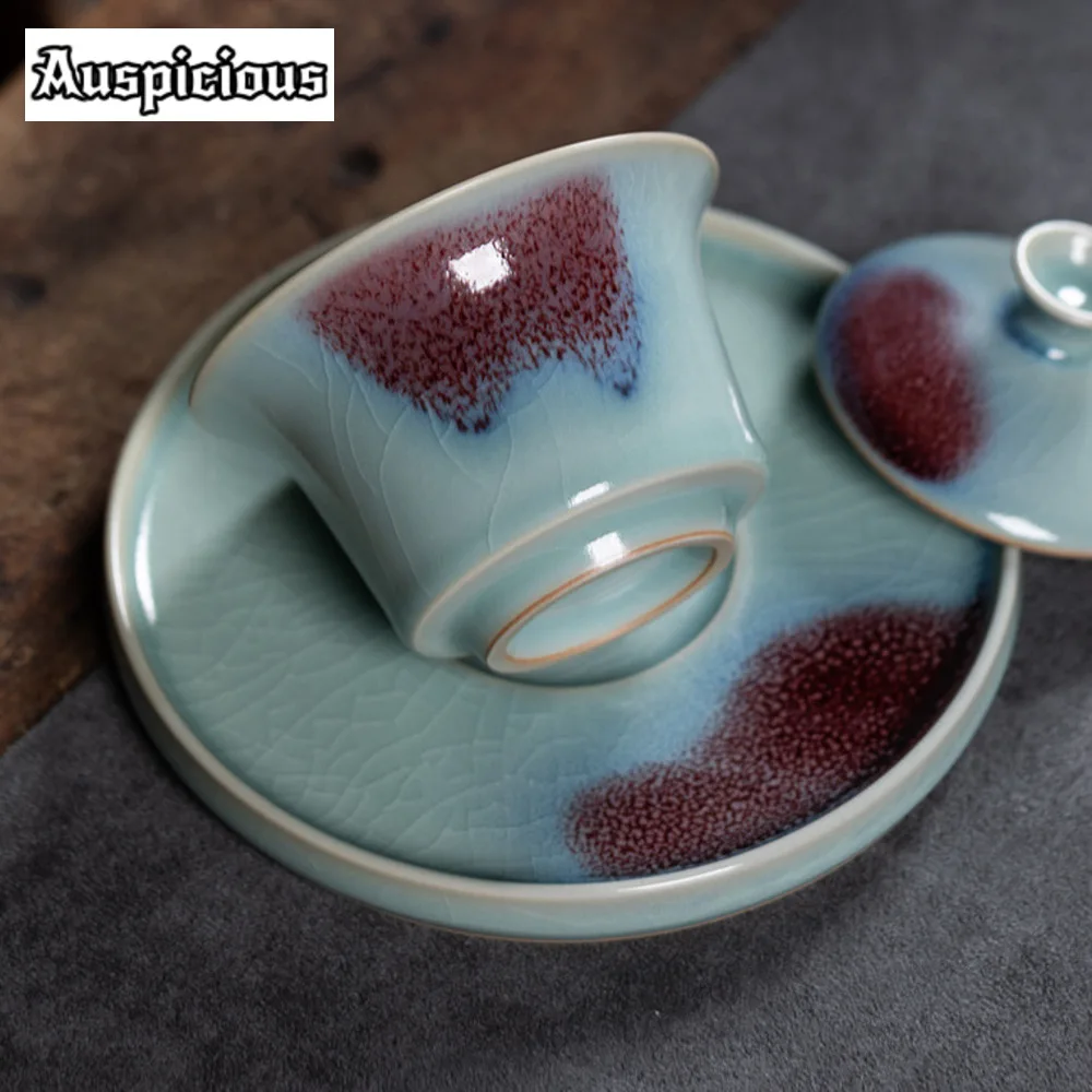 180ml Handmade Longquan Celadon Gaiwan Jun Kiln Kung Fu Tea Cover Bowl Tea Tureen Making Cover Bowl Chinese Set Ornament