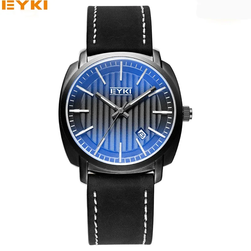 

NO.2 EYKI Brand Men Genuine Leather Quartz Watches Blue Glass Mirror Army Military Business Watch Calendar Reloj Hombre Montres