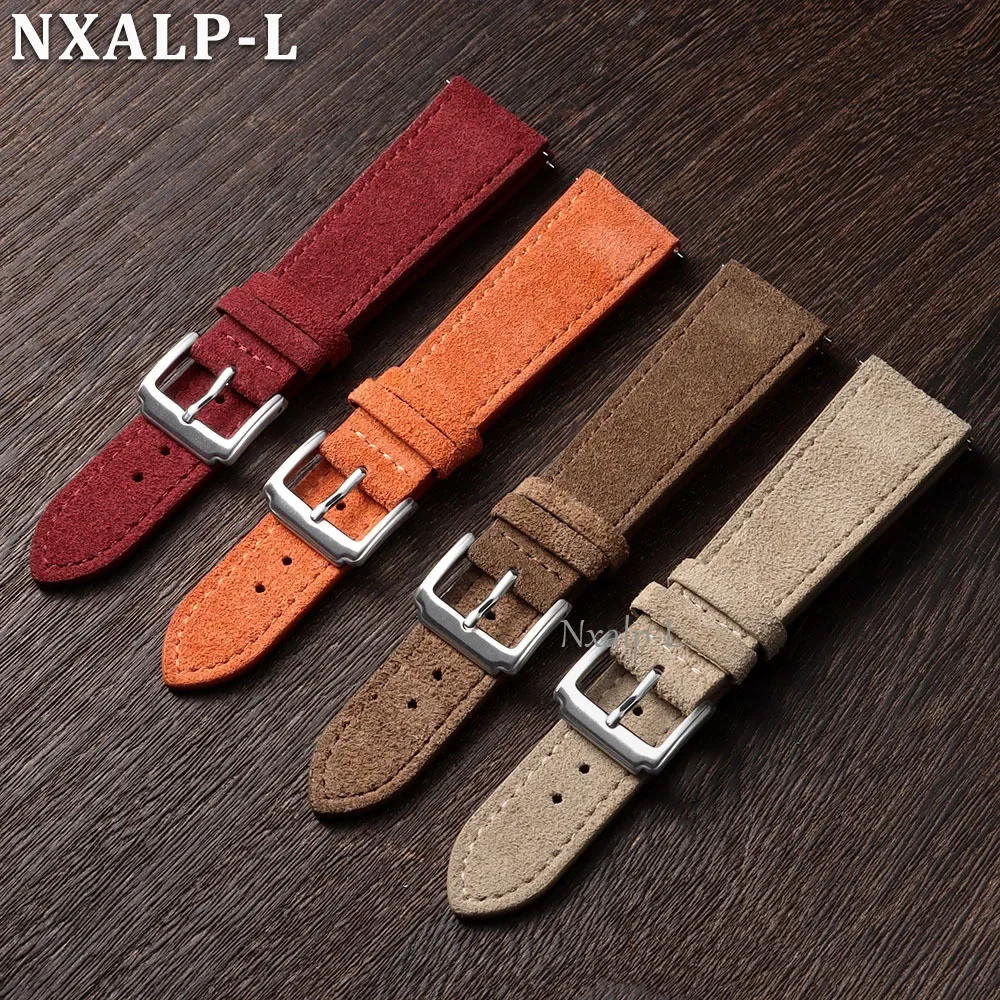 Elegant and Durable Suede Cowhide Leather Watch Strap with Quick Release Clasp