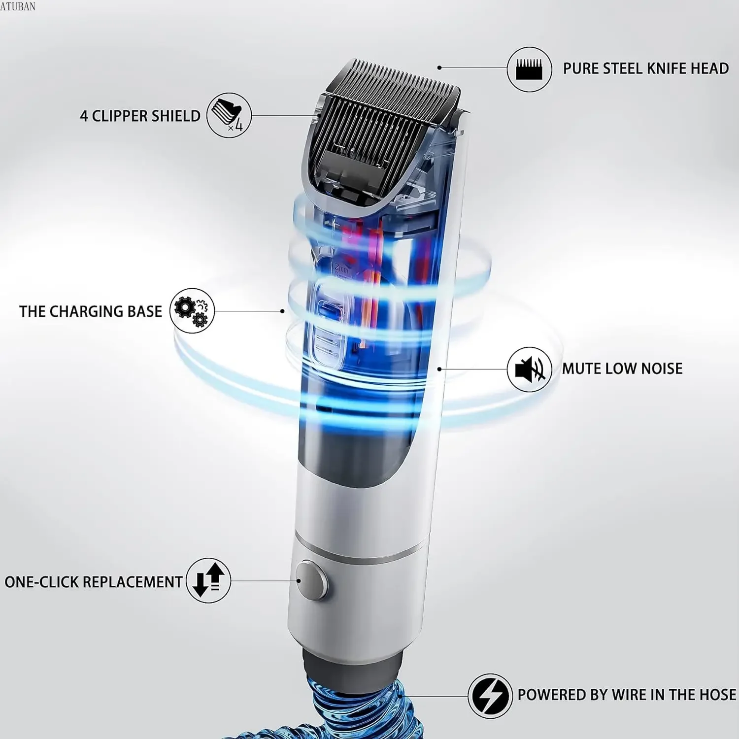 Verzorgingsset Voor Huisdieren, Tondeuse Voor Het Verzorgen Van Huisdieren 2.3l Vacuümzuigkracht 99% Haren Van Huisdieren, Vacuüm Voor Waterblazer Voor Huisdieren Laag Geluid, 5 Hulpmiddelen Voor Het Verzorgen Van Huisdieren