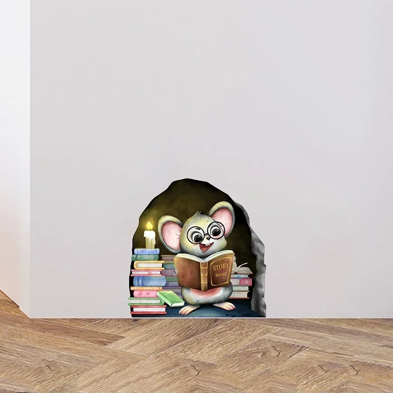 Cartoon Wall Stickers Kawaii Mouse Hole Wall Stickers Kid Room Decoration Supplies Creative Living Room Kitchen Decor