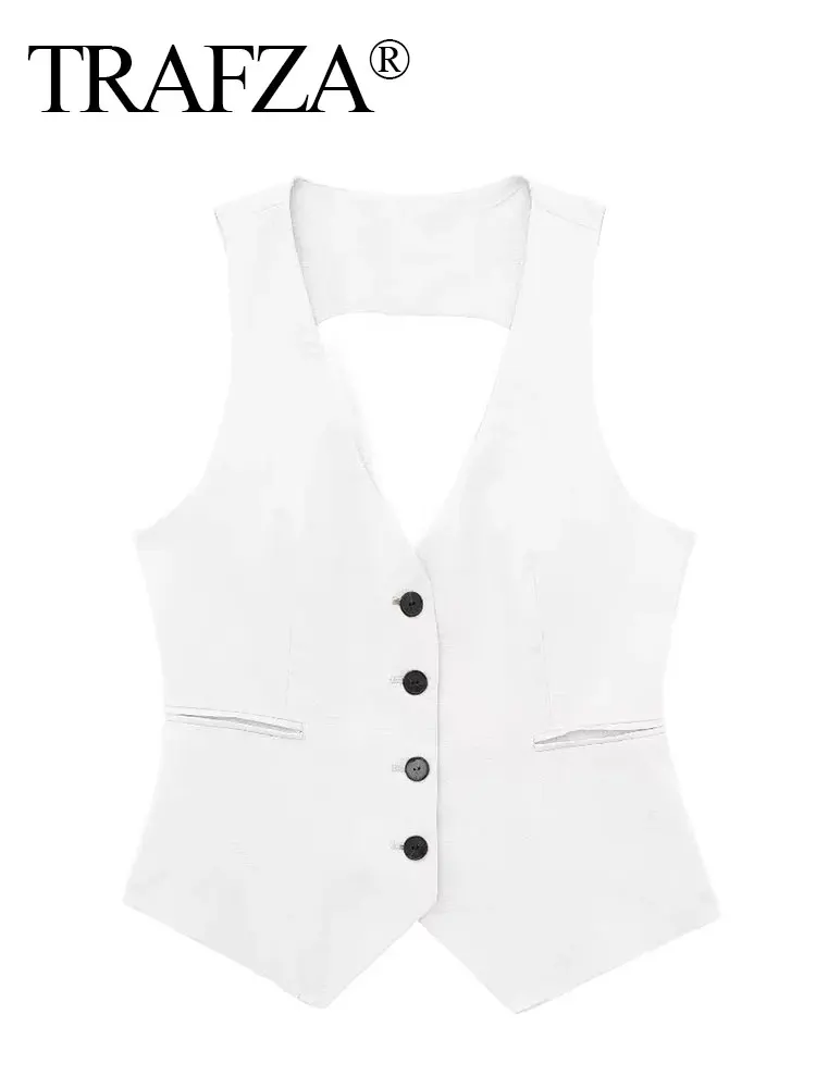HH Summer Women Elegant Solid Linen Vest Top Casual Vintage V Neck Sleeveless Waistcoat 2024 Female Fashion Vests Chic Tops