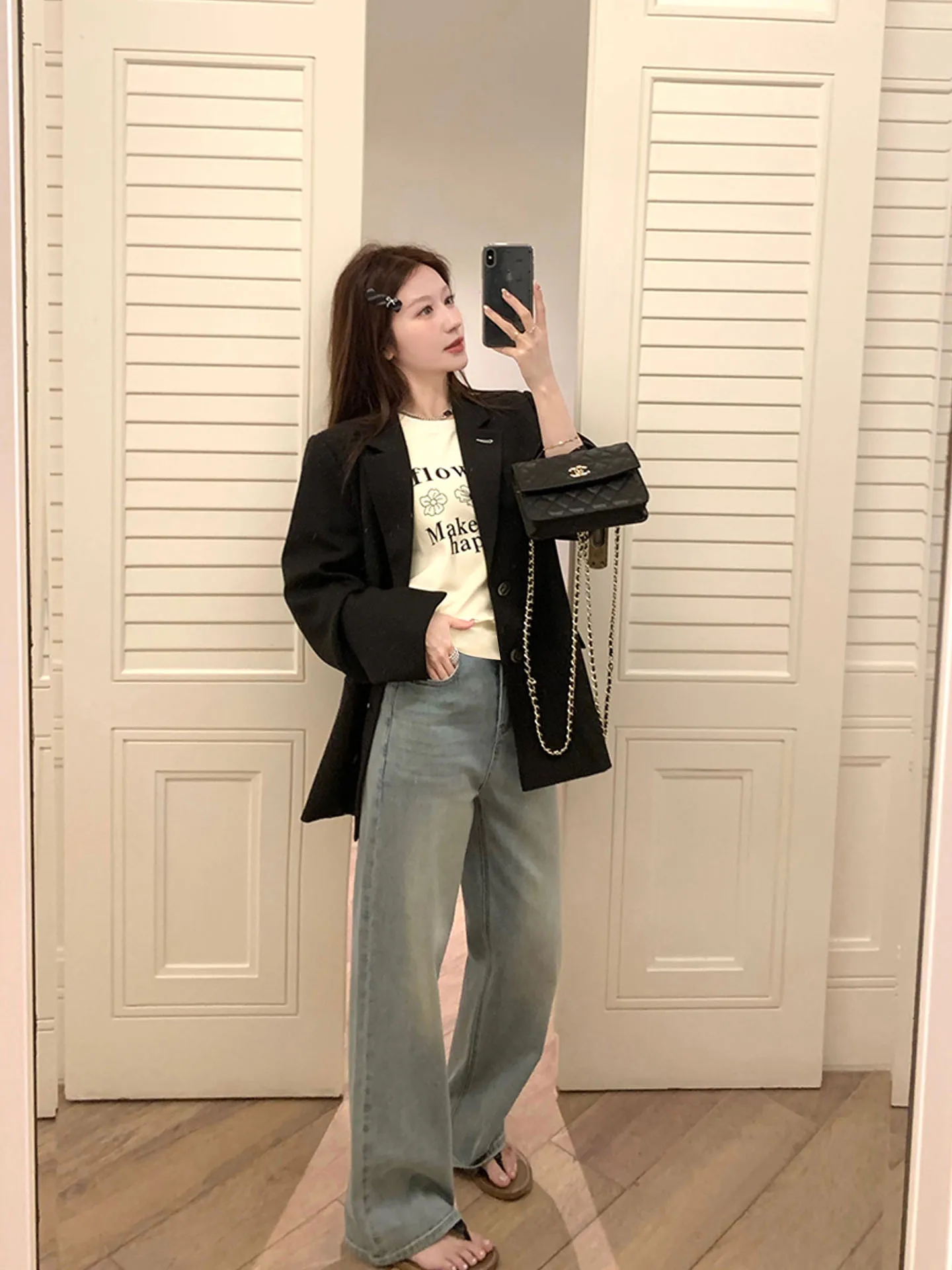 임산부용 청바지 루즈 스트레이트 레그 청바지 봄 가을 와이드 레그 바닥 길이 바지 임산부용 캐주얼 아우터웨어