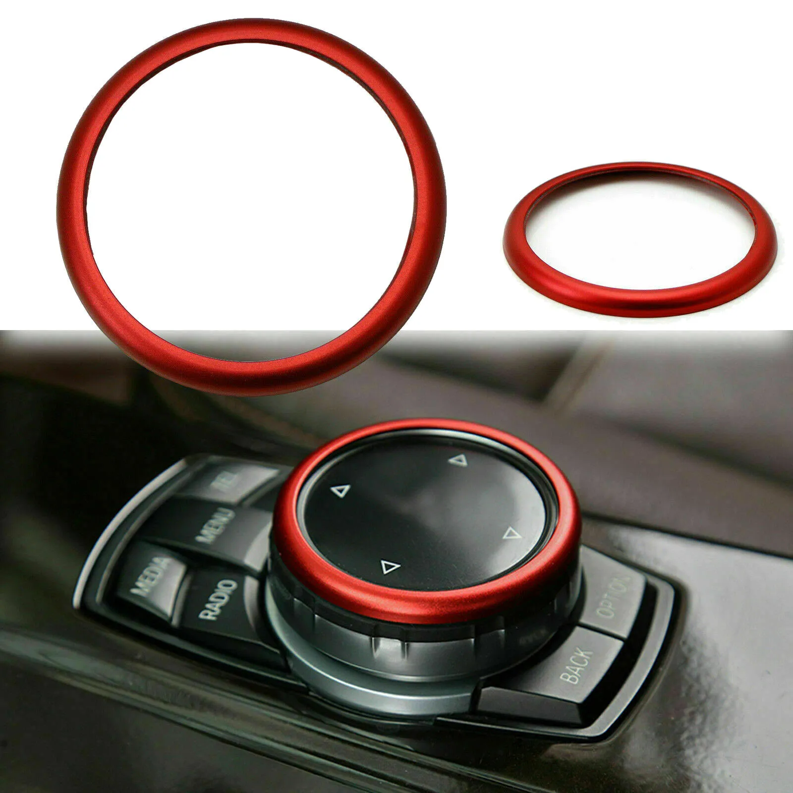 Фото Красное алюминиевое кольцо, центральная консоль IDrive, мультимедийный контроллер, ручка, кольцо для BMW 1 2 3 4 5 6 7 Series X3 X4 X5 X6 №3