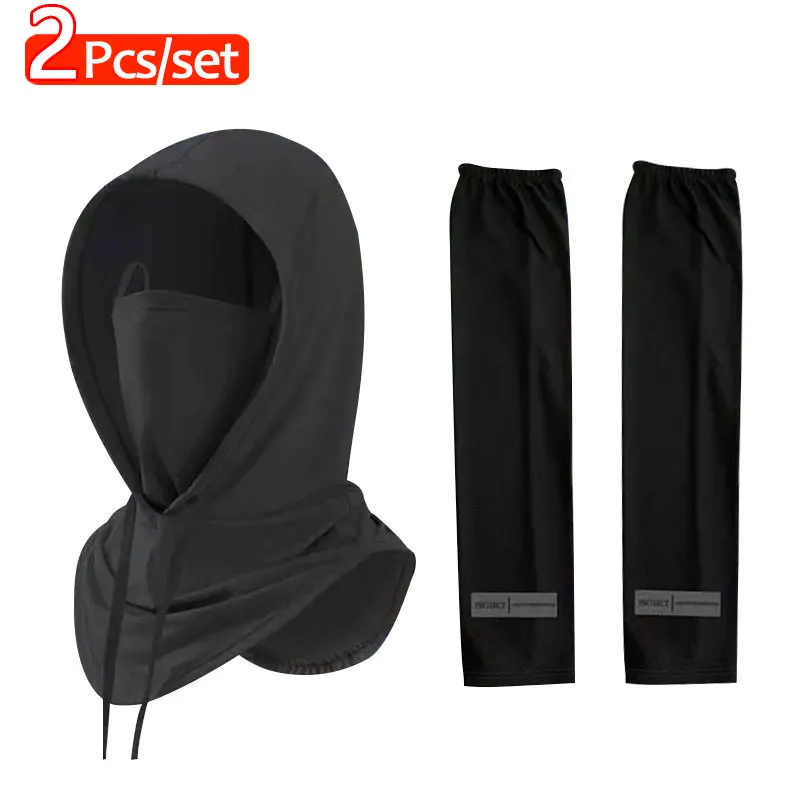 2Pcs Breathable Full Head Mask and Arm sleeve Set Unisex Summer Cooling Long Balaclava Face Mask Neck Cover for Cycling Fishing