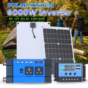 6000W ชุดพลังงานแสงอาทิตย์ที่สมบูรณ์แบบ 12V to 110 V/220 V Off-Grid ระบบ 100A Controller แผงพลังงานแสงอาทิตย์อินเวอร์เตอร์สําหรับ Home,Camping,สํารอง 1