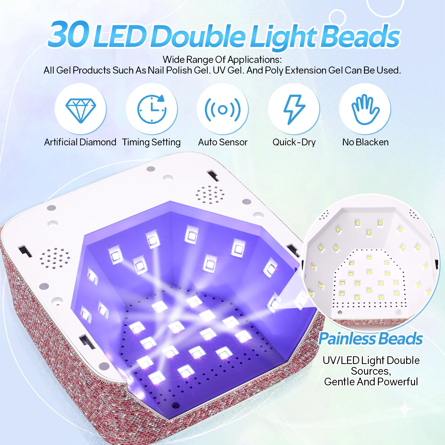 Rechargeable 72W UV LED Nail Lamp For Nails 30LEDS Wireless Gel Polish Curing Lamp With Large Screen Professional Nail Equipment 3