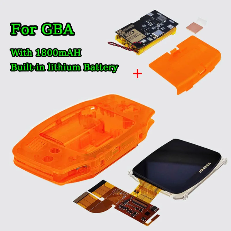 

1800mAh Built-in Lithium Battery with Type C Charging Port Battery Cover for GBA with IPS V3 Pre Laminated Screen LCD Shell Kits