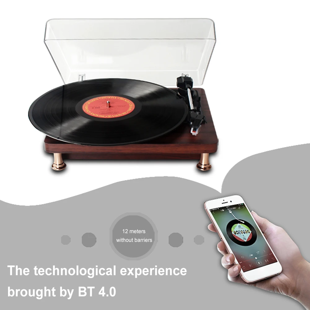 Retro Vinyl Record Player 1305A Turntable Bluetooth Classic Phonograph Record Player w/ 2 Stereo Speakers Wireless 33/45/78RPM