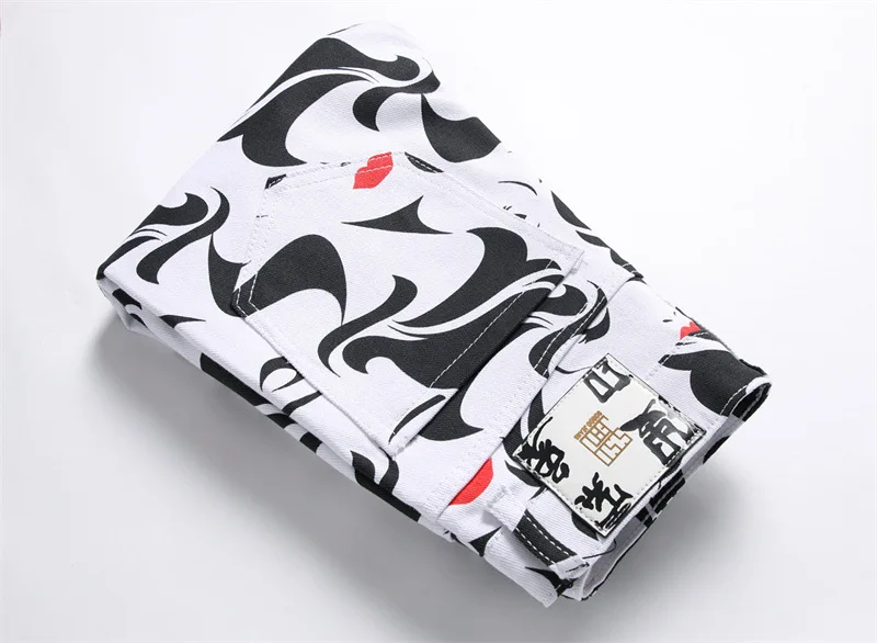 Description Picture 5 of itemBlack and White Printed Fashion Jeans Men2024New Street Trend Party Handsome Menswear Casual Slim Fit Tapered Pants