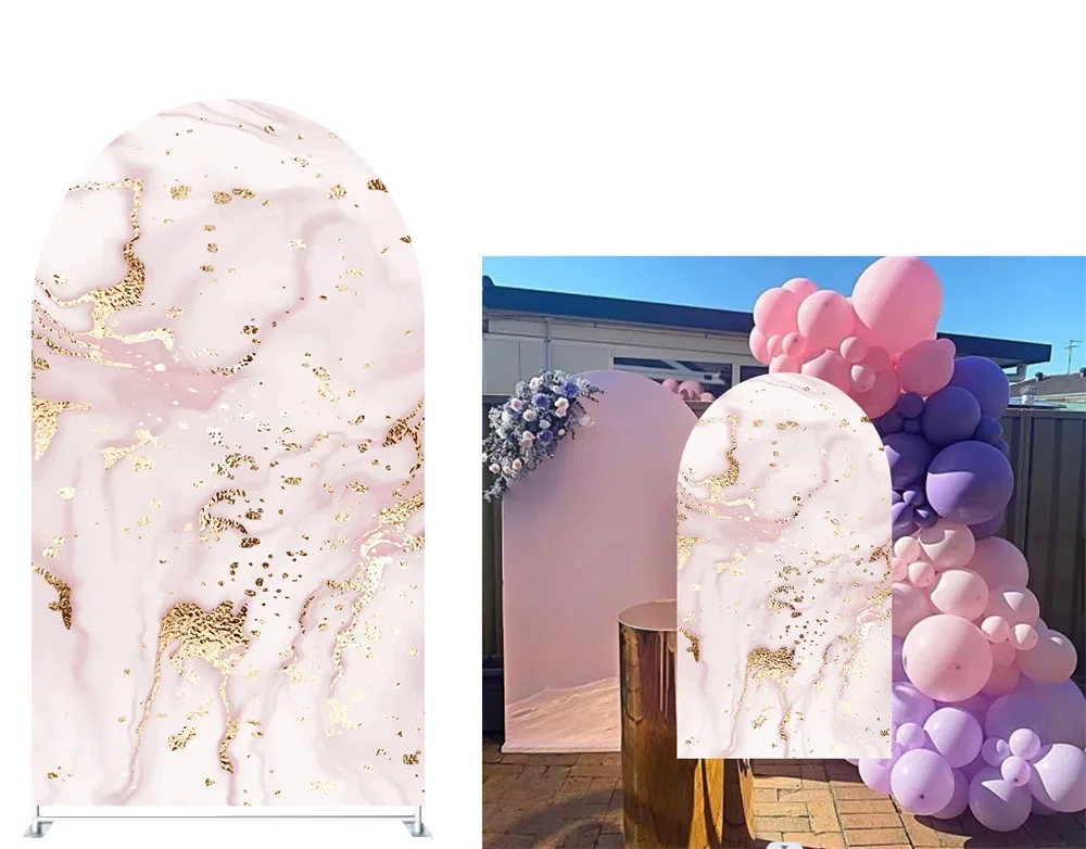 핑크 대리석 패턴 아치 배경 커버, 아치형 패널, 결혼식 생일 파티 장식 소품,..