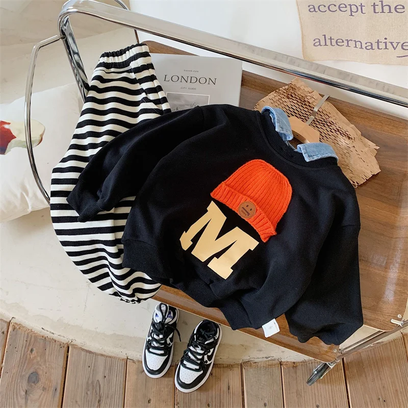 thumbnail image 1 of Sudaderas con capucha para niños, camisetas de algodón, prendas de vestir exteriores 2023, clásicas, para primavera y otoño, resistentes al viento, ropa para niños de talla grande, 1 of 5