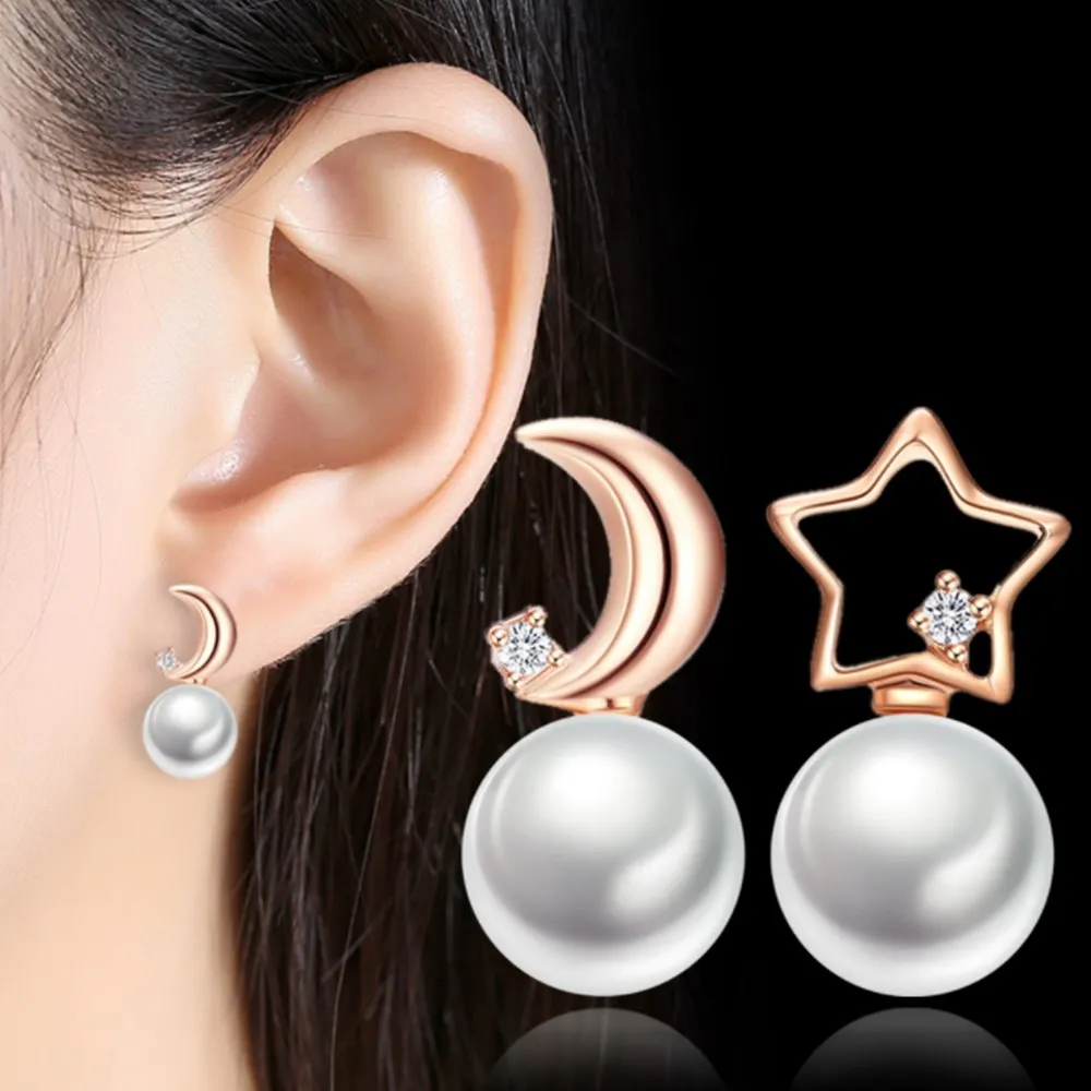 

NEHZY Silver plating New Woman Fashion Jewelry High Quality Cubic Zirconia Simple Retro Star Moon Pearl Earrings