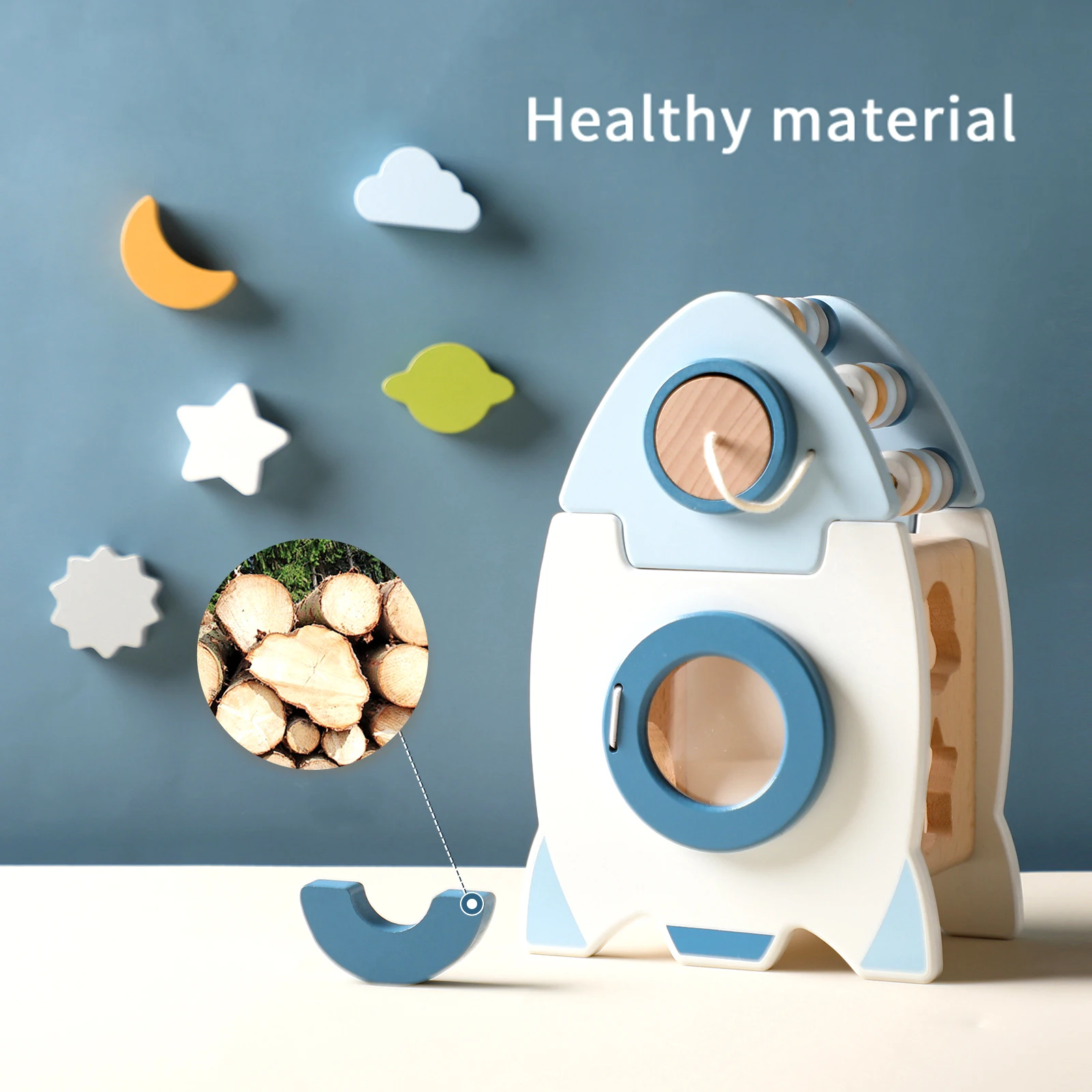 Wooden Montessori Rockets Building Blocks Toys Docking Toy Matching Box Shape Recognition Toy For Kids Early Educatio Gift YZ1