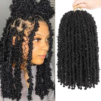 12 Inch Pre-twisted Butterfly Locs Crochet Hair Short Bob Butterfly Distressed Braids Hair 1/6/8 Packs Synthetic Hair for Women 1